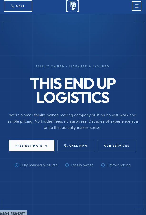 This End Up Logistics website designed by Nogueras Designs (ND.Builds)